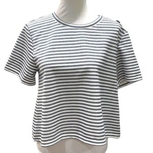 Nwt BB Dakota Shimmer Navy White Stripe Boxy Swing T Shirt SZ M
